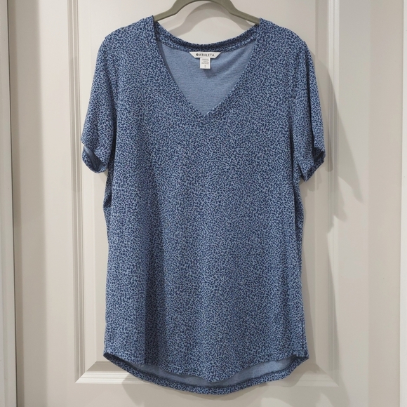 ATHLETA Blue Leopard Short Sleeve T-Shirt Relaxed Fit, Preloved, Size Large - Picture 2 of 12